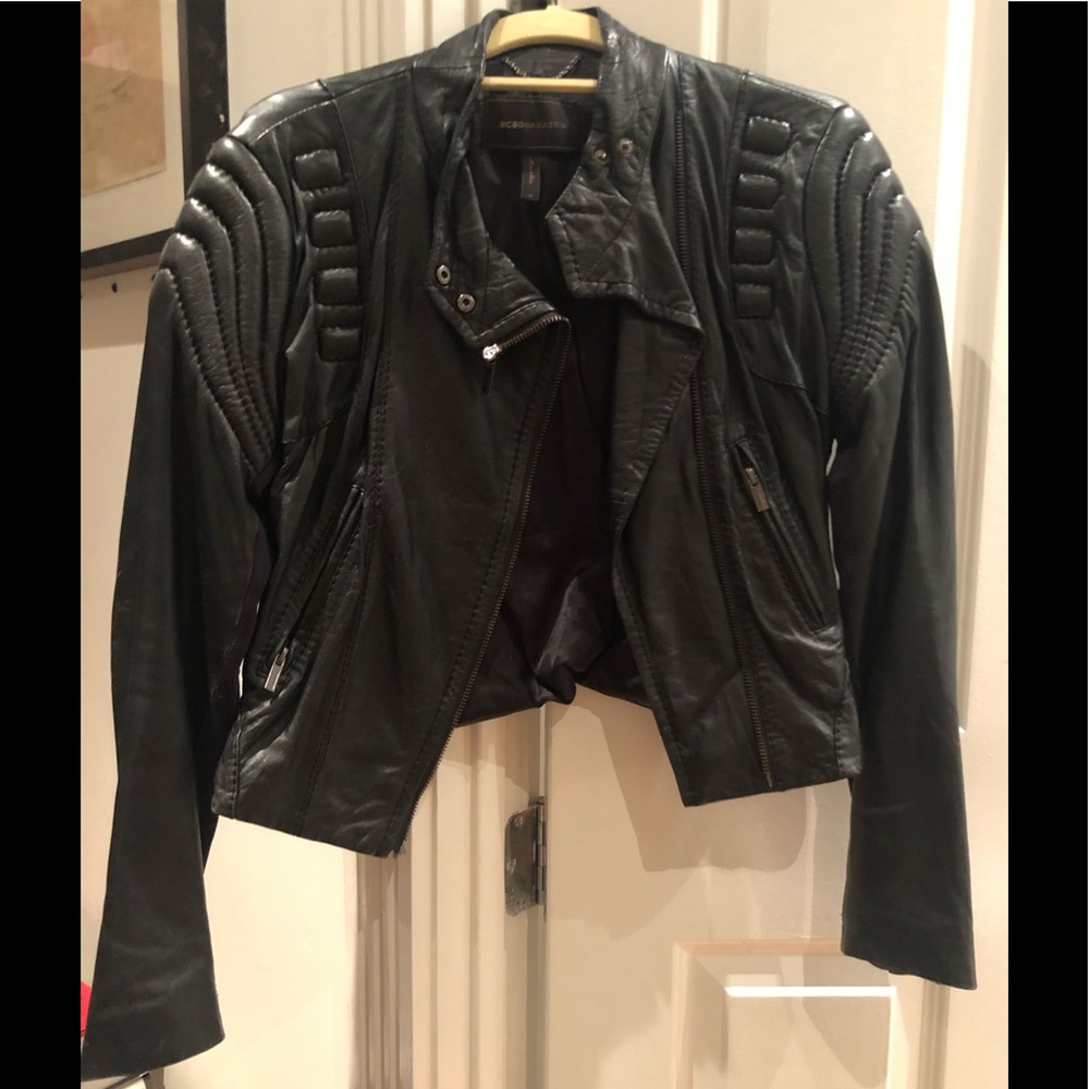 BCBG Max Azria Moto Black Leather Jacket in XS